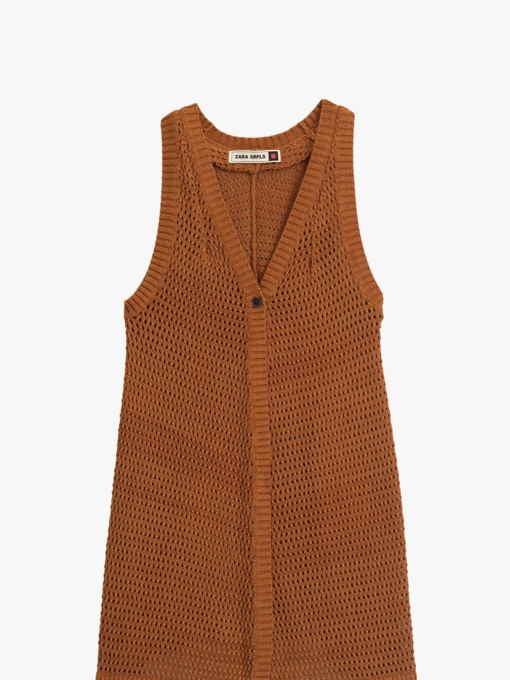 Zara Rust Orange Crochet Open-Knit Swim Cover-Up Vest
